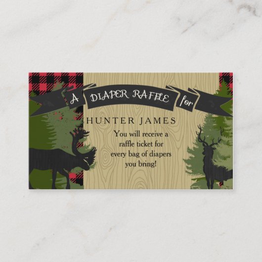 Luier Raffle Ticket Lumberjack Deer Antlers Boy Informatiekaartje (Voorkant)