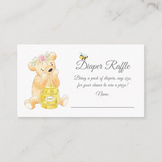 Luier Raffle Ticket Meisje Teddy Bear Honey Bee Informatiekaartje (Voorkant)