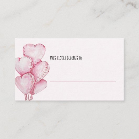 Luier Raffle Ticket met Roze Hart Ballonnen Informatiekaartje (Achterkant)