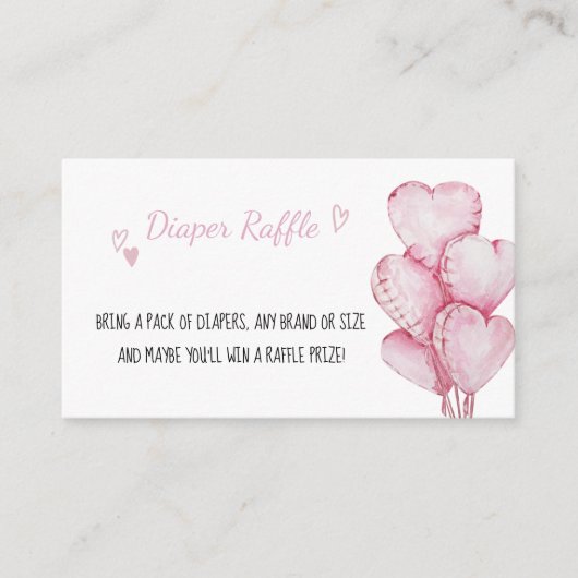 Luier Raffle Ticket met Roze Hart Ballonnen Informatiekaartje (Voorkant)