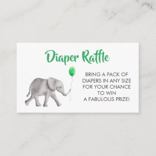 Luier Raffle Ticket Olifant Baby shower, Groen Informatiekaartje