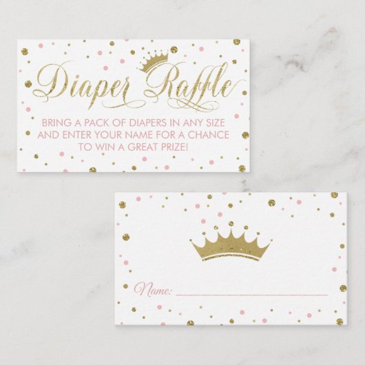 Luier Raffle Ticket, Prinses, Roze Informatiekaartje (Voorkant / Achterkant)