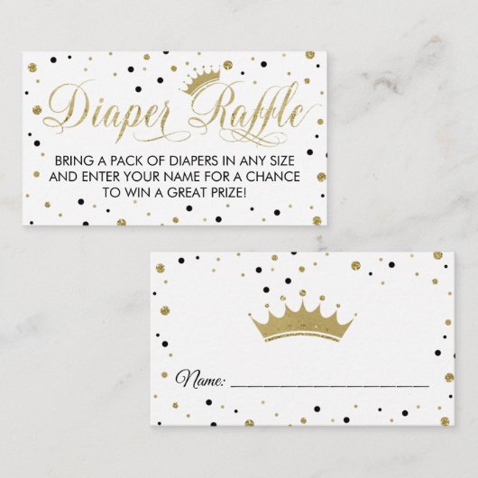 Luier Raffle Ticket, Prinses, Zwart Informatiekaartje (Voorkant / Achterkant)