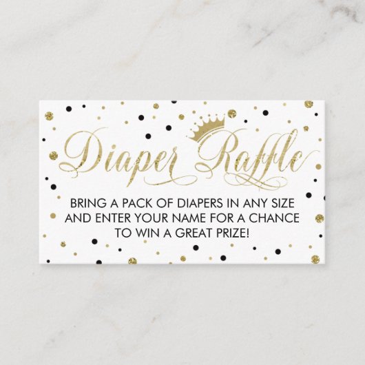 Luier Raffle Ticket, Prinses, Zwart Informatiekaartje (Voorkant)