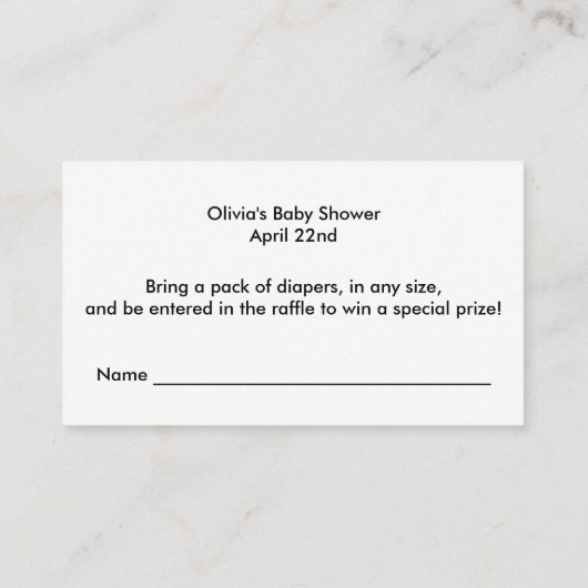 Luier Raffle Ticket, Roos Gold Raffle Kaart (Achterkant)