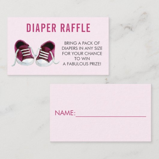 Luier Raffle Ticket, Roze Sneakers Baby shower Informatiekaartje (Voorkant / Achterkant)