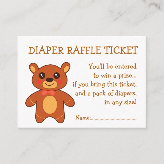Luier Raffle Ticket Schattige Beer Informatiekaartje (Voorkant)