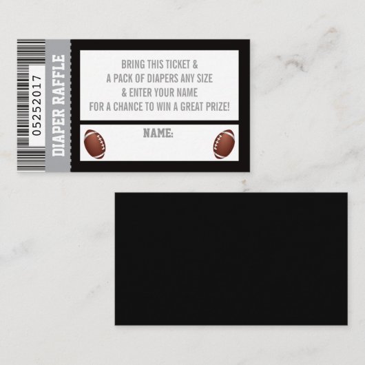 Luier Raffle Ticket, Sport, Football Baby shower Informatiekaartje (Voorkant / Achterkant)