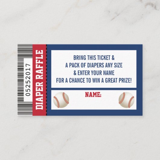 Luier Raffle Ticket, Sport, Honkbal Baby shower Informatiekaartje (Voorkant)