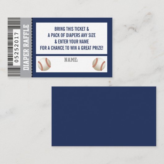 Luier Raffle Ticket, Sport, Honkbal Baby shower Informatiekaartje (Voorkant / Achterkant)
