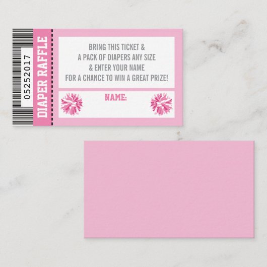 Luier Raffle Ticket, Sport, Pom Pom, Baby shower Informatiekaartje (Voorkant / Achterkant)