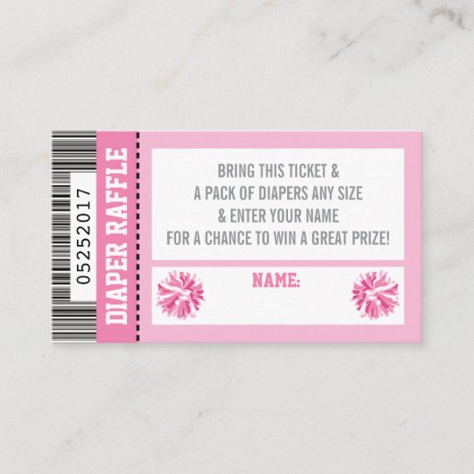 Luier Raffle Ticket, Sport, Pom Pom, Baby shower Informatiekaartje (Voorkant)