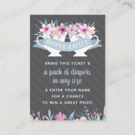Luier Raffle Ticket, Tea Party Baby shower Visitekaartje