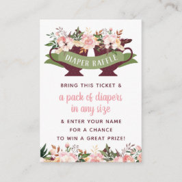 Luier Raffle Ticket, Tea Party Baby shower Visitekaartje
