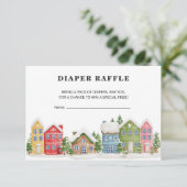 Luier Raffle ticket winterdorp Baby shower Informatiekaartje (Staand voorkant)
