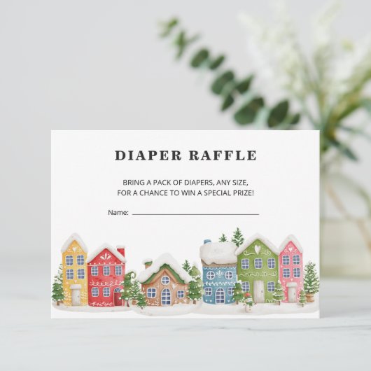 Luier Raffle ticket winterdorp Baby shower Informatiekaartje (Staand voorkant)