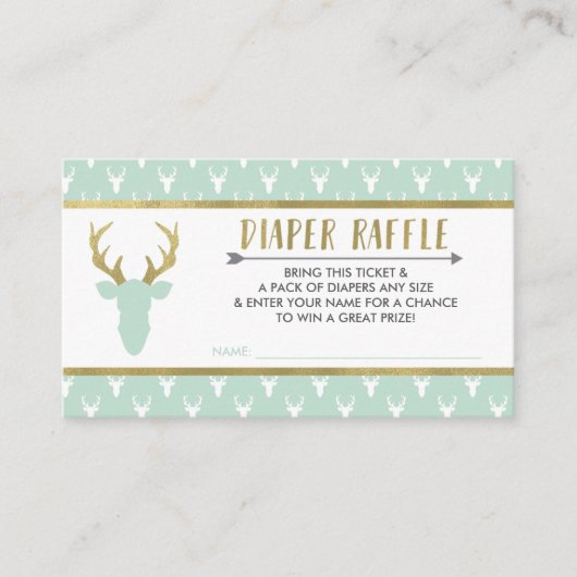 Luier Raffle Ticket, Woodland Deer, Baby shower Informatiekaartje (Voorkant)