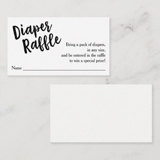 Luier Raffle Ticket, Zwart Script | Gepersonalisee Informatiekaartje (Voorkant / Achterkant)