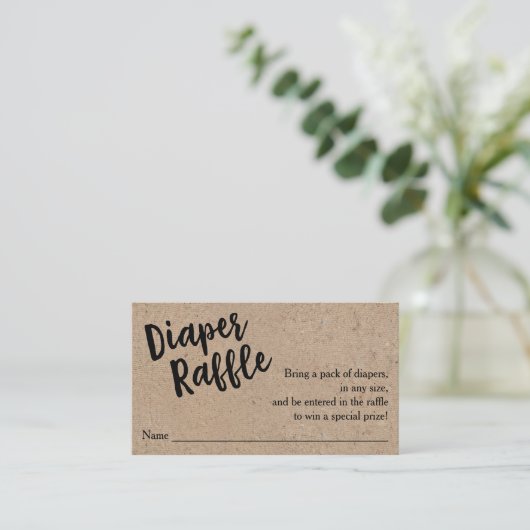 Luier Raffle Ticket, Zwart Script Kraft Informatiekaartje (Staand voorkant)