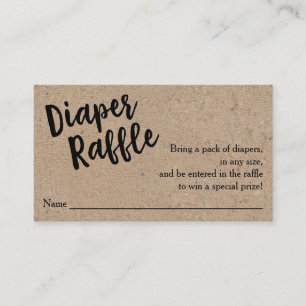 Luier Raffle Ticket, Zwart Script Kraft Informatiekaartje