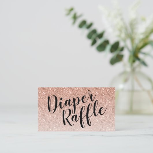 Luier Raffle Ticket, Zwart Script | Rosegold Informatiekaartje (Staand voorkant)