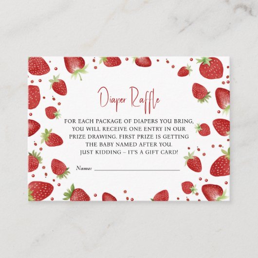 Luier Raffle Tickets Baby shower Spel Aardbei Informatiekaartje (Voorkant)
