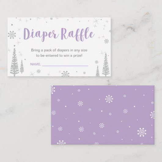 Luier Raffle Tickets | Winter Baby shower, Paarse Informatiekaartje (Voorkant / Achterkant)