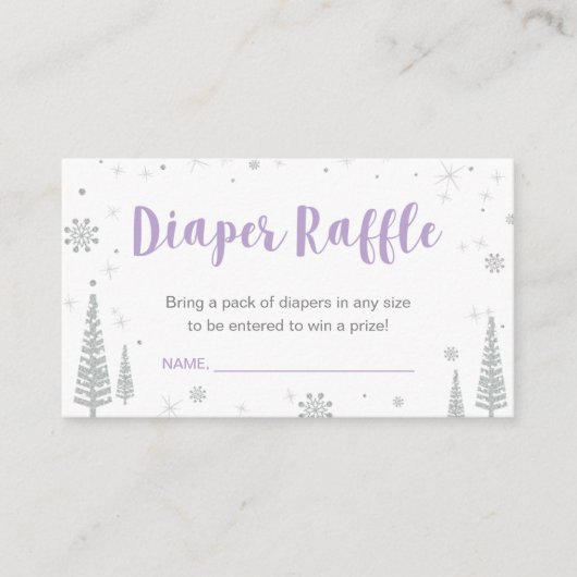 Luier Raffle Tickets | Winter Baby shower, Paarse Informatiekaartje (Voorkant)