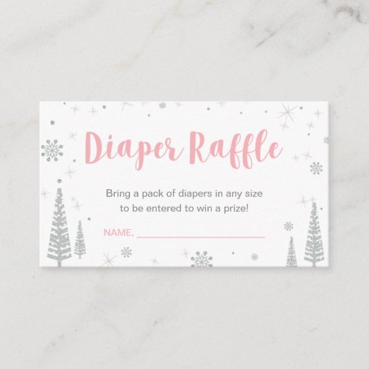 Luier Raffle Tickets | Winter Baby shower, Roze Informatiekaartje (Voorkant)