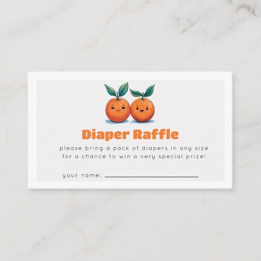 Luier Raffle Twee kleine schatjes Sinaasappel Informatiekaartje (Voorkant)