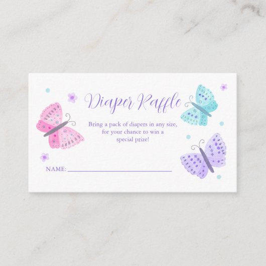 Luier Raffle Waterverf Vlinder Baby shower Informatiekaartje (Voorkant)