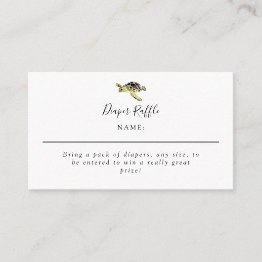 Luier Raffle Waterverf Zee Schildpad Baby shower Informatiekaartje (Voorkant)
