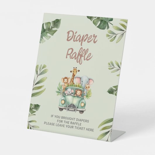 Luier Raffle Wild One Safari Baby shower Reclamebord Met Voetstuk (Voorkant)