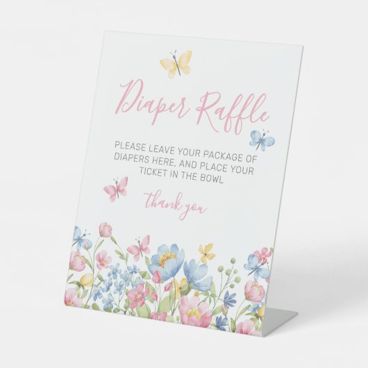 Luier Raffle Wildflower Baby shower Reclamebord Met Voetstuk (Voorkant)