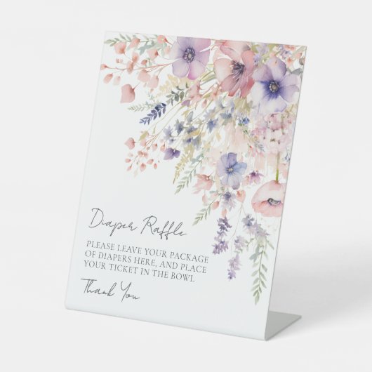 Luier Raffle Wildflower Bloemen Baby shower Reclamebord Met Voetstuk (Voorkant)