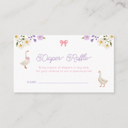 Luier Raffle Wildflowers Ganzen Baby shower Informatiekaartje (Voorkant)