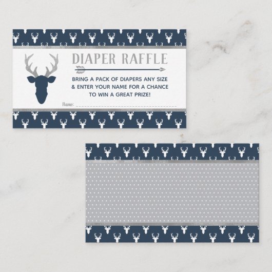Luier Raffle, Woodland Deer, Marine, Grijs Informatiekaartje (Voorkant / Achterkant)
