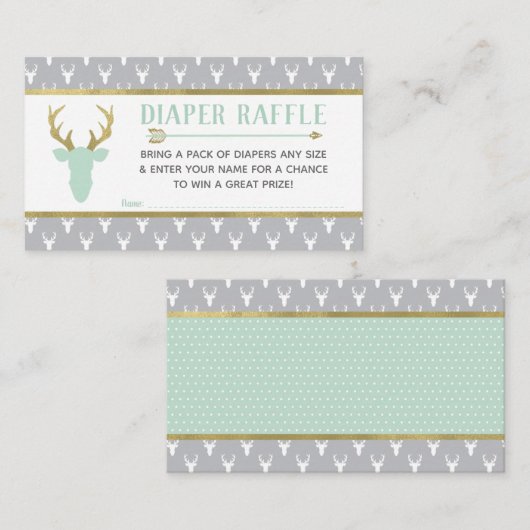 Luier Raffle, Woodland Deer, Mint, Grijs, Goud Informatiekaartje (Voorkant / Achterkant)
