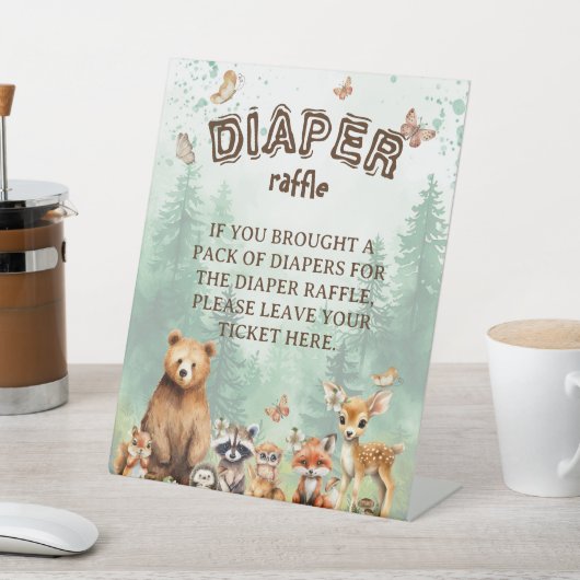 Luier Raffle Woodland dieren baby shower Reclamebord Met Voetstuk (Insitu)