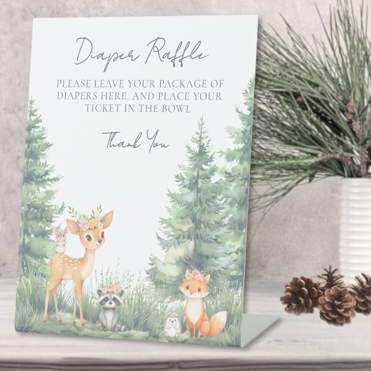 Luier Raffle Woodland Forrest Animals Reclamebord Met Voetstuk