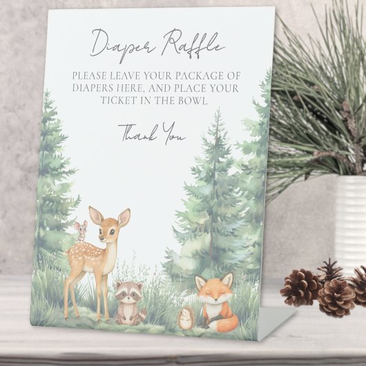 Luier Raffle Woodland Forrest Animals Reclamebord Met Voetstuk