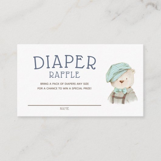 Luier Raffle Woodland Teddy Bear Baby shower Informatiekaartje (Voorkant)