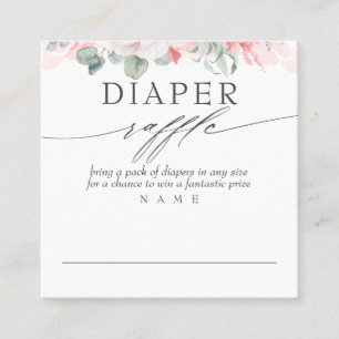 Luier Raffle Zacht Roze Bloemen Baby shower Vierkante Visitekaartje