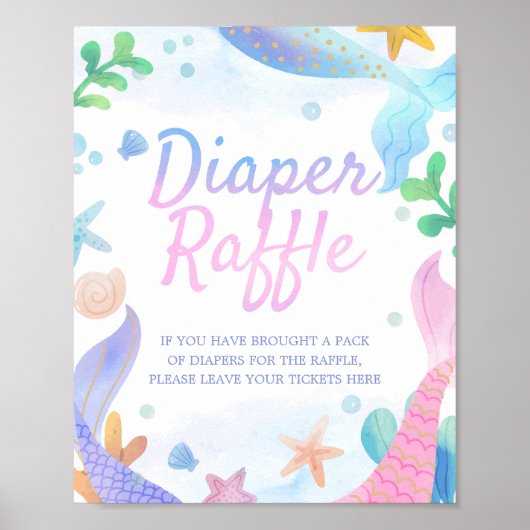 Luier Raffle Zeemeermin Baby shower teken Poster (Voorkant)