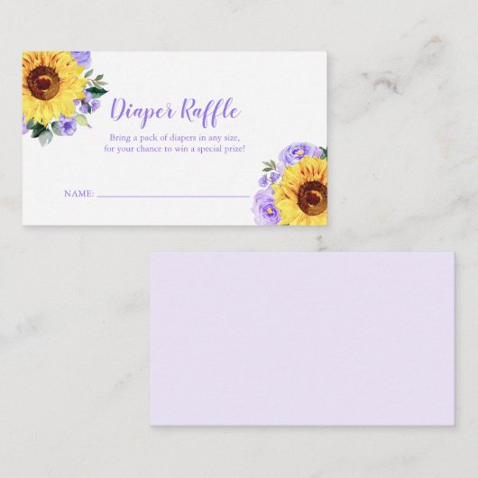 Luier Raffle Zonnebloem Paarse Bloemen Baby shower Informatiekaartje (Voorkant / Achterkant)
