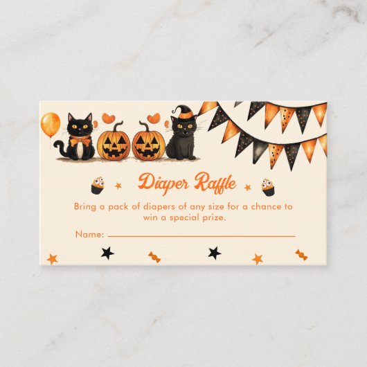 Luier Raffle Zwart Kat Halloween Party Informatiekaartje (Voorkant)