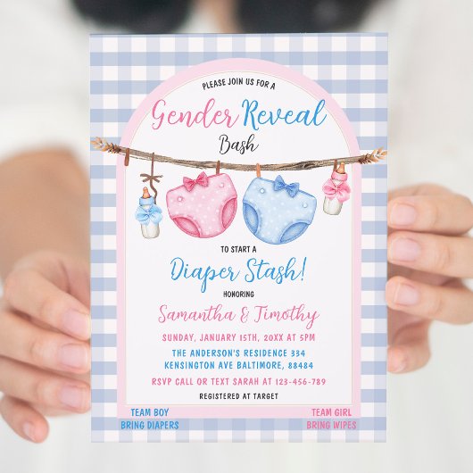 Luier Stash Boy of Girl Gingham Genderonthulling Kaart