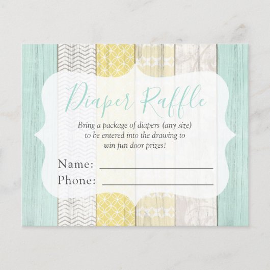 Luieraffle Mint & Gele Baby shower Entry Kaart (Voorkant)