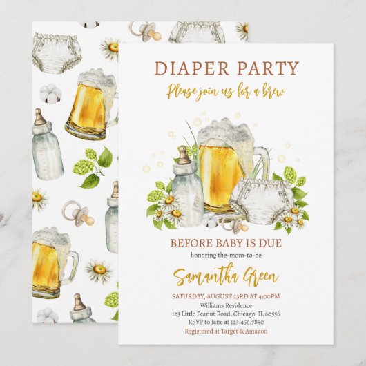 Luierfeestbier voor Baby is te wijten aan Baby sho Kaart (Voorkant / Achterkant)