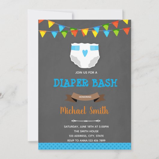 Luierjongen bash baby shower uitnodiging (Voorkant)